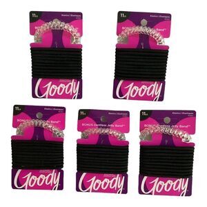 Goody Black Elastic Hair Band Plus Bonus Dentless Jelly Band (5 Packages)